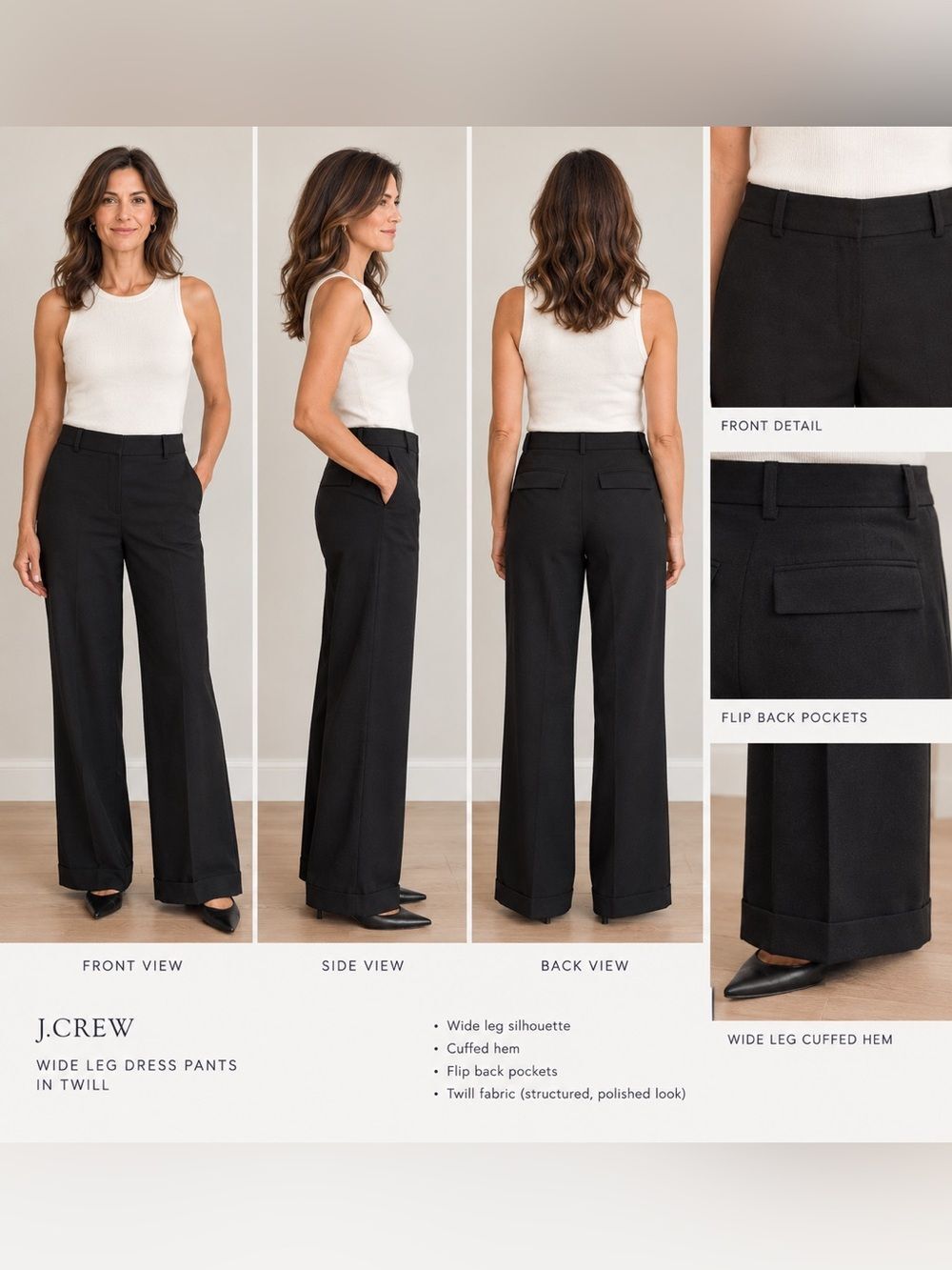 J. Crew Black - High-Waist Wide-Leg Cuffed Pants - size 4 (NWT)